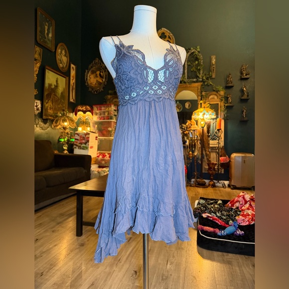 Free People Adella Lace Slip Mini Dress – Charcoal Gray (XS) - Picture 2 of 6